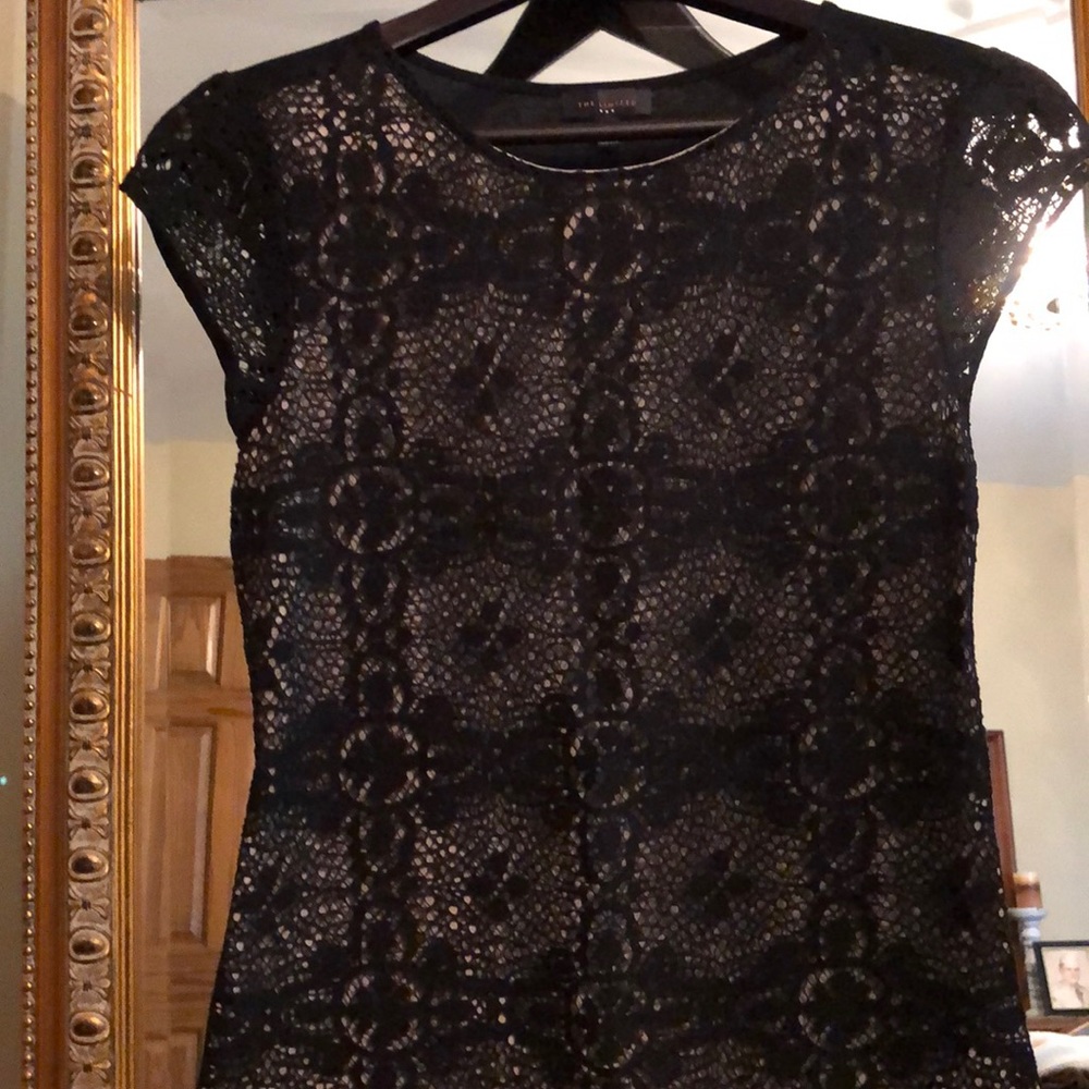 THE LIMITED NWOT BLACK CROCHET CAP SS SHIRT XS - Picture 2 of 14